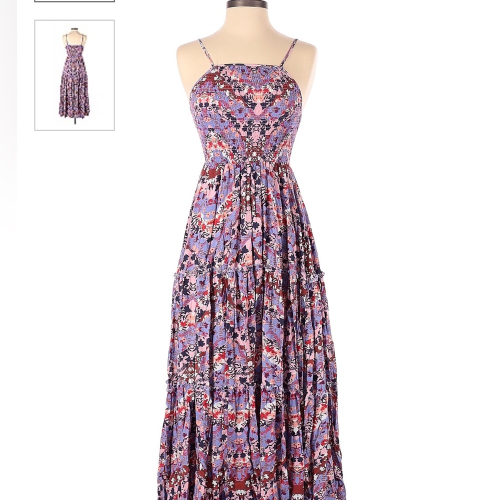 Anthropologie Abel The Label Australia Purple Floral Tiered Maxi Dress